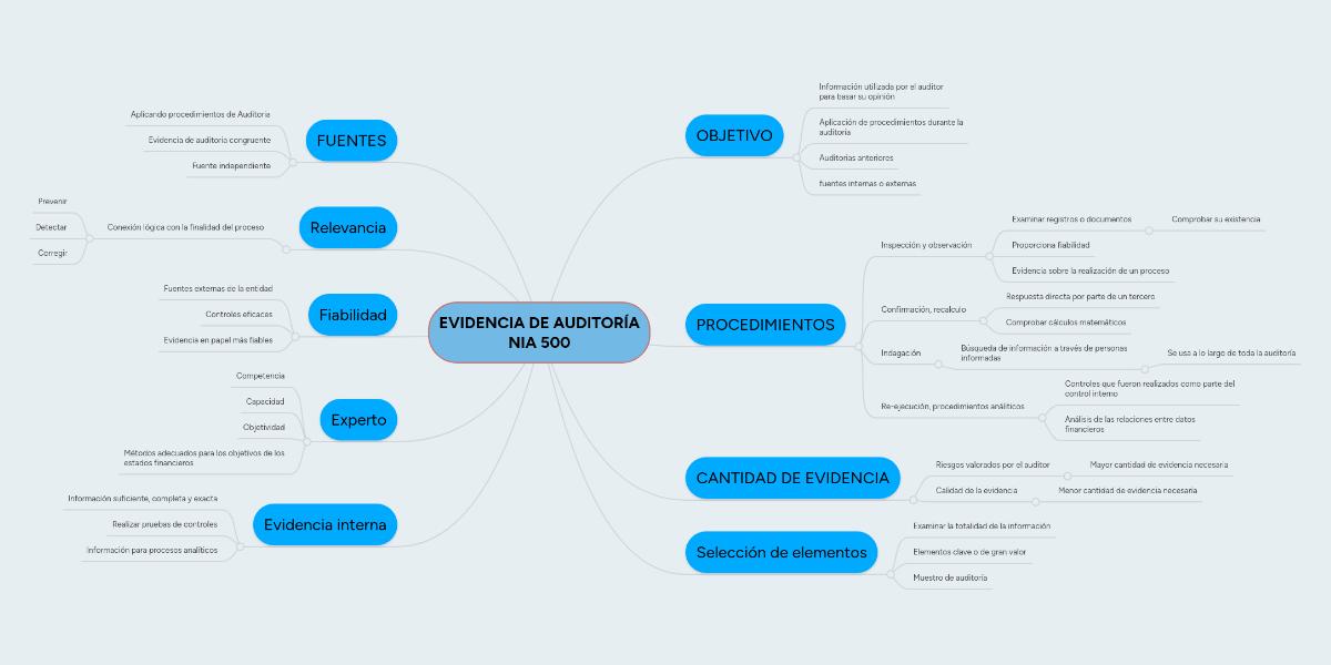 EVIDENCIA DE AUDITORÍA NIA 500 MindMeister Mapa Mental