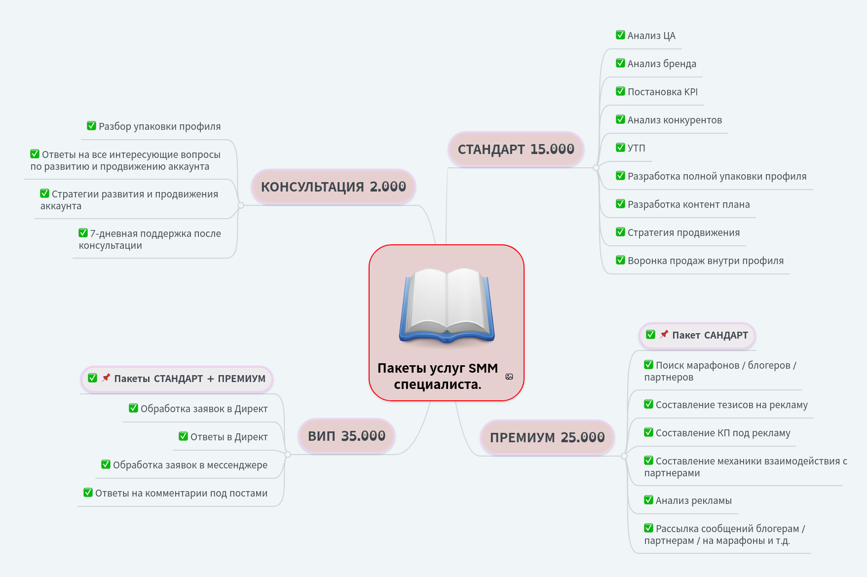Пакеты услуг SMM специалиста. | MindMeister Карта разума