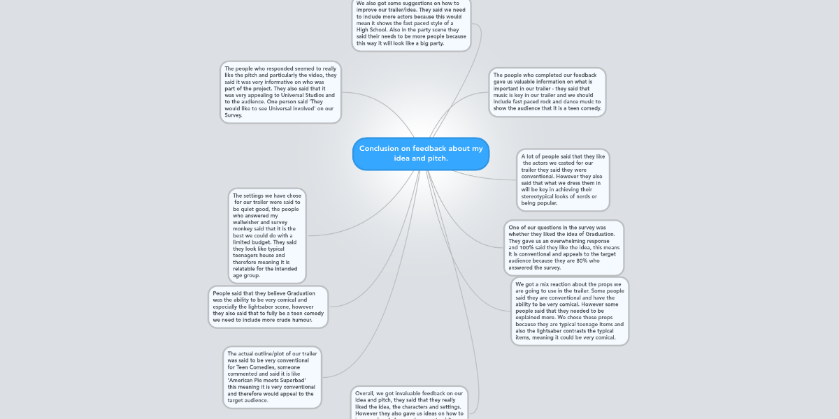 Conclusion on feedback about my idea and pitch. | MindMeister Mind Map