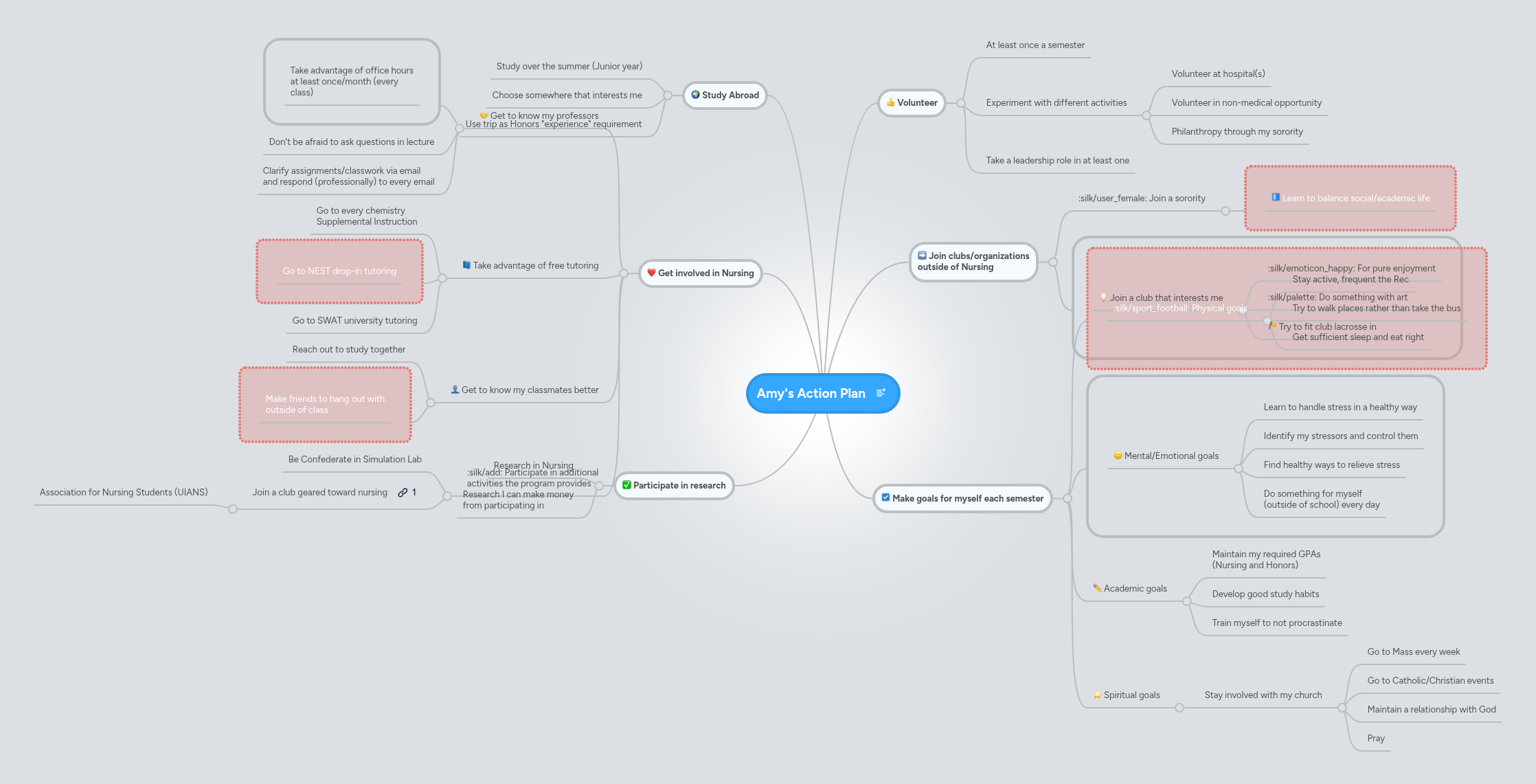 Amy's Action Plan | MindMeister Mind Map