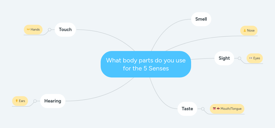 What body parts do you use for the 5 Senses | MindMeister Mind map