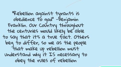 Mind Map: "Rebellion against tyrants is obedience to god" -Benjamin Franklin. Our Country throughout the centuries would likely be able to say that it's a true fact. Others beg to differ, so we as the people that make up rebellion must understand why it IS necessary to obey the rules of rebellion