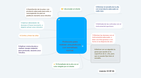 Mind Map: Protocolo para realizar una pedicura con esmaltado normal.