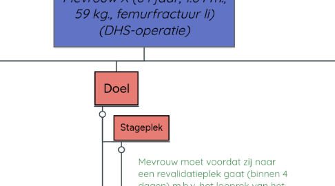 Mind Map: Mevrouw X (84 jaar, 1.64 m., 59 kg., femurfractuur li) (DHS-operatie)