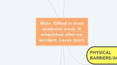 Mind Map: Male. Gifted in most academic areas. In wheelchair after car accident. Loves sport.