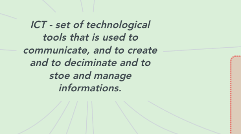 Mind Map: ICT - set of technological tools that is used to communicate, and to create and to deciminate and to stoe and manage informations.