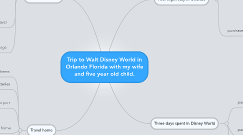 Mind Map: Trip to Walt Disney World in Orlando Florida with my wife and five year old child.