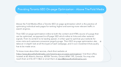 Mind Map: Providing Toronto SEO On-page Optimization - Above The Fold Media