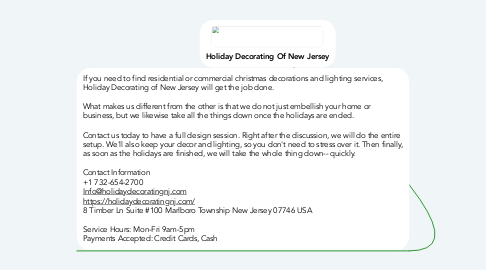 Mind Map: Holiday Decorating Of New Jersey