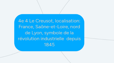 Mind Map: 4e 4 Le Creusot, localisation: France, Saône-et-Loire, nord de Lyon, symbole de la révolution industrielle depuis 1845