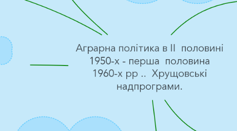 Mind Map: Аграрна політика в II  половині 1950-х - перша  половина 1960-х рр ..  Хрущовські надпрограми.