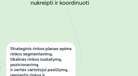 Mind Map: Marketingo planas – tai pagrindinė priemonė marketingo pastangoms nukreipti ir koordinuoti