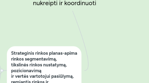 Mind Map: Marketingo planas –  tai pagrindinė priemonė  marketingo pastangoms  nukreipti ir koordinuoti