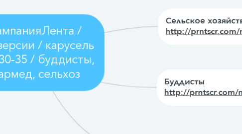 Mind Map: КампанияЛента / Конверсии / карусель / Ж 30-35 / буддисты, нармед, сельхоз