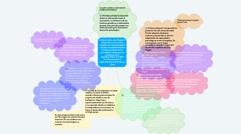 Mind Map: Ciclo de Vida: Jean Piaget. El desarrollo es un proceso continuo a lo largo de toda la vida pero es posible dividirlo en etapas a partir de los principales cambios que se producen en el individuo.Maler, H.( 1991) Tres teorias sobre el desarrollo.Amorrortu:Buenos Aires