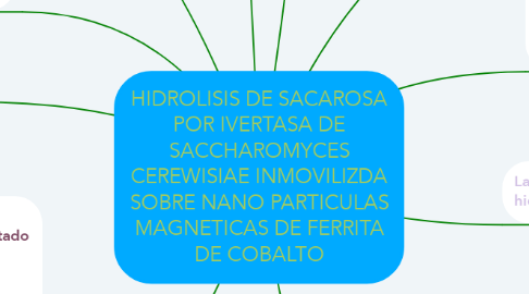 Mind Map: HIDROLISIS DE SACAROSA POR IVERTASA DE SACCHAROMYCES CEREWISIAE INMOVILIZDA SOBRE NANO PARTICULAS MAGNETICAS DE FERRITA DE COBALTO
