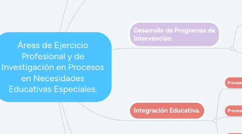 Mind Map: Áreas de Ejercicio Profesional y de Investigación en Procesos en Necesidades Educativas Especiales.