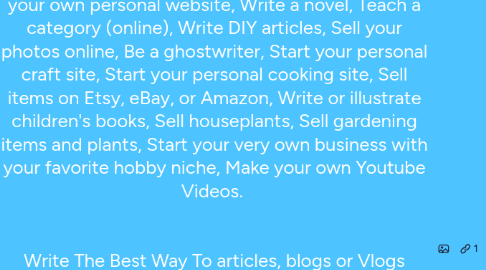 Mind Map: About:    As technology is constantly improve, more and more people than in the past are turning to alternative income sources including self-employed. As a result of modern technology, there are numerous best ways to earn a living without ever being forced to leave home. Here are some great ideas to help you get started on the planet of self-employment and not all of them will require a personal computer: Write your blog, Start your own personal website, Write a novel, Teach a category (online), Write DIY articles, Sell your photos online, Be a ghostwriter, Start your personal craft site, Start your personal cooking site, Sell items on Etsy, eBay, or Amazon, Write or illustrate children's books, Sell houseplants, Sell gardening items and plants, Start your very own business with your favorite hobby niche, Make your own Youtube Videos.      Write The Best Way To articles, blogs or Vlogs (video blogs) Design that will create one of a kind items then sell them on the personal site, Etsy, eBay or some other sites Turn a pastime into cash by advertising on the internet and then hanging out and doing tasks (this may include gardening, tree falling, auto repair, etc.) It's clear that lots of are switching to alternative way of earning an income and self-employment is on the rise. With so many options on the market most people are creating their own designer jobs to make ends meet.    Contact Details:    Call us at: 6134046058    Address: 906 Watson st #2, Ottawa Ontario K2B 6B9, Canada    Website: Self Employed Ideas To Make Money On Your Own