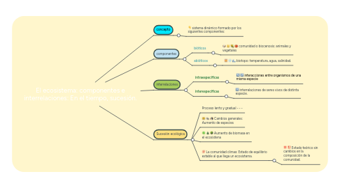 Mind Map: El ecosistema: componentes e interrelaciones: En el tiempo, sucesión.