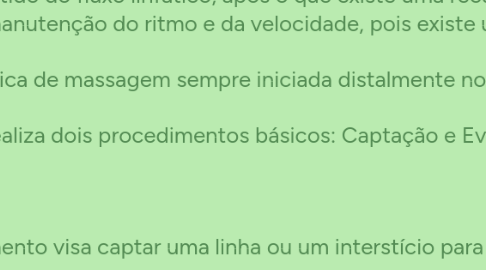Mind Map: Novo TópicoAula: Drenagem Linfática Manual: Sistema Circulatório e Linfático sistema O sistema linfático foi durante séculos ou mais desconhecido dos sistemas do organismo. Ant Na Antigüidade, acordo com uma legenda mística dos gregos, ou deus Apolo (Deus da Medicina) suspeita de poderes “secretos do sangue”. Aristóteles (384-322 AC) filósofo grego, disco de platão, médico e professor, citava a presença de vasos que continham um líquido incolor. 16 Em 1651, o pesquisador francês, Jean Pecquet, descobriu um cadáver humano, uma presença de um ducto torácico e uma espécie de receptor no seu início, que denominou “cisterna de Chily ou cisterna de Pecquet”. Cisterna de Pecquet: Sistema Linfático: • Paralelo ao sistema sangüíneo, existe ou sistema linfático. Que mecanismo auxiliar drenar ou líquido intersticial e remover resíduos celulares, proteínas, tamanho maior que o sistema sangüíneo não consegue coletar pela razão dos poros da membrana capilar do sistema usado menos calibrosos. Contrário Ao contrário do sangue, que é impulsionado pelos vasos pela força do coração, o sistema linfático não é um sistema fechado e não tem uma bomba central. A linha depende exclusivamente da ação de agentes externos para poder circular. Um movimento linear se move lentamente e sob baixa pressão devido principalmente à pressão provocada pelos movimentos dos músculos esqueléticos que pressionam ou fluem através dele. A contração rítmica das paredes dos vasos também ajuda ou flui através dos capilares linfáticos. Fluido Este fluido é então transportado progressivamente para vasos linfáticos maiores que se acumulam no ducto linfático direito (para uma linha da parte superior direita do corpo) e não no torácico (para o resto do corpo); estes canais desembocam no sistema circulatório na veia subclávia esquerda e direita. O sistema linfático é constituído por capilares, pré-coletores, coletores, canal ou ducto torácico esquerdo e canal ou ducto linfático direito, linfonodos, válvulas linfáticas e linfa. Capilares linfáticos: Iniciam no espaço intersticial. É uma rede muito fina e corresponde à primeira estrutura do sistema linfático. Possui paredes muito permeáveis, o que permite a entrada de macromoléculas de proteínas e minerais que não são absorvidos pelo sistema venoso. -Pré- coletores: Intermediam capilares e coletores. Suas paredes são formadas por tecido endotelial, vedado ou endotélio interno, coberto de tecido conjuntivo e fibras elásticas e musculares. Possuir válvulas na membrana interna, por isso o fluxo da linha é unidirecional. Etores Coletores: a continuação dos pré-coletores, com maior calibre, também possui válvulas e conduz a uma linha sem sentido central. A parede dos coletores é formada por fibras musculares. Chegando nos linfonodos de uma linha transportada por dutos eferentes até dois grandes coletores principais, o ducto torácico esquerdo e o ducto linfático direito. Linfonodos: Estão dispostos em trajetos nos vasos linfáticos, normalmente em grupos ou em séries. Os principais gânglios estão nas axilas, região inguinal e no pescoço. Linf Os linfonodos possuem a função de produzir linfócitos e filtrar uma linfa. São capazes de absorver, metabolizar e destruir alguns elementos causados pela circulação linfática. Têm como mediadores ou linfócitos que evitam a formação de linfandenites (inflamação aguda dos linfonodos) e linfangites (inflamação aguda dos canais linfáticos), que afetam os vírus e as bactérias. Fa Linfa: É o líquido provido do espaço intersticial que penetra nos vasos linfáticos recebe o nome de linfa. Uma linha de transporte de capilares linfáticos, para os canais pré-coletores, coletores e coletores principais, de onde será enviado nas veias subclávia e jugular, onde ocorrerá a mistura com o sangue novamente. Devolvendo desta maneira as proteínas plasmáticas do líquido intersticial de volta ao sangue. Funções do Sistema Linfático: Uma função mais importante do sistema linfático é a evolução das proteínas da circulação, quando vazadas dos capilares sangüíneos. Circulação Linfática: Como as válvulas encontradas dentro dos vasos linfáticos têm orientação centrada, o modo como uma linha pode seguir neste sentido. Vasos Linfáticos: vasos Os vasos linfáticos se contraem periodicamente, cada 6 a 10 segundos. Quando um vaso é distanciado por excesso de linfa, ele automaticamente contrai, essa contração empurra a linfa para adiante da válvula linfática a seguir. Além da contração intrínseca dos vasos linfáticos, ou o bombeamento da linha também pode ser provocado pelo movimento dos tecidos que cercam o vaso linfático. Exemplo Por exemplo, uma contração dos músculos esqueléticos adjacentes a um vaso linfático pode compreender esse vaso e empurrar uma linha para frente. Intensidade do fluxo de linfa: Em função do tempo, o fluxo de linfa varia dentro de extremos muito amplos de intensidade mas, na pessoa média, ou o fluxo total de linfa por todos os vasos, é de ordem de 100ml por hora, ou cerca de 1 a 2 ml por minuto. Esta é uma intensidade muito pequena de fluxo muito embora ainda seja suficiente para remover o excesso de líquido e especialmente, ou excesso de proteína que tende a acumular nos espaços teciduais. Manual de Drenagem Linfática: Um manual de drenagem linfática é uma técnica de massagem composta por manobras de suaves, lentas e superficiais, feitas com mãos, que obedecem ao procedimento de sistema linfático superficial e que tem objetivos de redução de edemas e linfedemas (de pós-traumáticas, pós-operatórios, distúrbios circulatórios, venenos e linfáticos de diversas naturezas, dentre outras) e a prevenção ou melhoria de algumas de suas conseqüências. Essa técnica diferenciada é a de outros métodos de massagem, especialmente os de massagem clássica, que não produzem vasodilatação arteriolar superficial (hiperemia) e por usar pressões manuais manuais extremamente suaves (de até 30 a 40 mmHg) e lentas (em média de 12 vezes por minuto) ) Método Vodder: Uma das primeiras descrições sobre dados manuais de drenagem linfática dos anos 1930, por intermédio do dinamarquês Emil Vodder e sua esposa, Estrid Vodder, que trabalha em Cannes, cidade litorânea francesa, os que recebem muitos ingleses atraídos pelo clima do Mediterrâneo e, estes, bastantes possuíam enfermidades crônicas das vias respiratórias superiores (sinusites, faringites, rinites, amigdalites etc.) devido ao clima úmido e frio da Inglaterra. Vodder percebeu que a maioria desses pacientes tinha glóbulos do pescoço intumescidos e rígidos, quando ocorreu a intuição e empiricamente a idéia de massagear esses glóbulos de maneira suave. Ter O terapeuta repetiu suas experiências em vários casos e registrou com regularidade os efeitos favoráveis à sua primeira experiência e, da mesma forma, também nos mesmos casos. Casal O casal Vodder dedica seu corpo e sua alma a aprofundar-se como possibilidades de uso novo tipo de massagem desenvolvida por eles, e assim nasceu um manual de drenagem linfática, pela primeira vez em 1936, em Paris. Técnica Na técnica de Vodder, o manual de drenagem linfática consiste em pressão suave, adaptado a tecidos e patologias, feito de forma lenta e repetitiva, não ocorre deslizamento sobre tecido, e sim ou pressionado e relaxa o tecido cutâneo, com duas fases diferentes de toque. Inicia-se com uma pressão local e uma força executada em uma área tratada sem sentido do fluxo linfático, após o que existe uma recuperação de pressão em nenhuma força aplicada, mantendo-o apenas no contato. Para obter o efeito de relaxamento, é importante a manutenção do ritmo e da velocidade, pois existe uma “monotonia” que estimula o sistema nervoso. Técnica Na técnica de massagem sempre iniciada distalmente no segmento A técnica realiza dois procedimentos básicos: Captação e Evacuação Captação: Este procedimento visa captar uma linha ou um interstício para os capilares linfáticos Evacuação: Consiste em remover uma linha que está dentro dos vasos linfáticos, transportando-a para uma região linfonodal distante do local do edema, sem sentido do fluxo linfático. Método Leduc: 1977 Em 1977, os professores Albert e Oliver Leduc, adaptaram o método do professor Foldi e o Dr. Vodder, demonstrando usando radioscopia, o efeito de aceleração do fluxo linfático usando a drenagem linfática manual. Como as manobras no método Leduc são específicas para a execução da técnica do DLM, onde os movimentos sempre iniciam na parte proximal do segmento a ser drenado. Compreenda dois movimentos básicos, denominados chamada e reabsorção Chamada compreende o movimento que levará a linha a contida nos vasos para linfonodos distantes ao edema, promovendo sua evacuação. Bs Reabsorção que é realizada após uma chamada, possibilita que vasos, libere conteúdo linfático, receba uma linha comprovada de interstício. Método Godoy: A técnica desenvolvida pelo casal Godoy baseia-se no uso de rolinhos, os registros de "roletes", em que é usada uma leve pressão no rastreamento linfático. Disso Além disso, as pressões nos linfonodos do pescoço e o movimento da articulação tibiotárica são executadas com aumento de fluxo ou linfático. Método O método foi comprovado cientificamente através do exame de cintilografia. Efeitos da Drenagem Linfática: Influência Direta Respostas imunes: estimula a produção e a recuperação de células de defesa Velocidades de filtração da linha: o estímulo da circulação linfática aumenta o fluxo linfático, a velocidade que a linfa passa pelo linfonodo onde ocorre a filtragem . Filtragem e absorção dos capilares sanguíneos: a pressão exercida não atua apenas no sistema linfático, mas no sistema sanguíneo, na filtragem e absorção desses sistemas. Quantidade de linfa processada nos glóbulos: cm ou aumento do fluxo linfático, ou volume circulante da linfa pode tornar-se até 5 vezes maior, consequentemente reduzindo a quantidade nos linfonodos. Ric Motricidade do intestino: aumenta a motricidade intestinal e produz efeitos sobre a evacuação. Nervoso Sistema nervoso autônomo: em função da monotonia da pressão, provocando efeitos de relaxamento por influenciar uma liberação de substâncias simpáticas Influência Indireta Aumento da quantidade de líquido excretado Melhora da nutrição celular Melhora da oxigenação dos tecidos Absorção de nutrientes pelo tratamento digestivo Indicações: Edemas e linfedemas FEG Pós-cirurgia plástica Obesidade (melhora a qualidade da pele e aumenta o transporte de metabólitos) Telangiectasias Cicatrizes TPM Psoríase e dermatites Asma, Bronquite, Sinusite e rinite Contra-indicações absolutas: Tumores malignos Tuberculose (O Bacilo de Kock fica alojado e encapsulado em glândulas linfáticas, existe uma possibilidade de retorno de atividade) Infecções agudas e alérgicas agudas Edemas sistêmicos de origem renal ou renal Insuficiência renal Trombose venosa Contra-indicações selecionadas : Insuficiência cardíaca descompensada Meenstruação abundante ma Asma e bronquite em crise (pode haver potencialização de sintomas, evita-se uma região do esterno, há desconforto ventilatório, dificuldade de manter-se ) Hipotensão arterial Afecções de pele