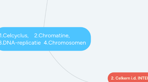 Mind Map: 1.Celcyclus, 2.Chromatine, 3.DNA-replicatie 4.Chromosomen