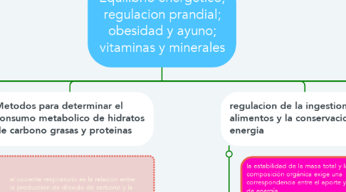 Mind Map: Equilibrio energetico; regulacion prandial; obesidad y ayuno; vitaminas y minerales