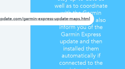 Mind Map: Garmin Express Map Updates                                 Garmin Express is a desktop application that is helpful to update and manage the Garmin devices using your PC or Mac etc. The Garmin Express can quickly check for the updates and then download them to the system. This app allows you to update software and maps and you can also install the voices and custom vehicle. It also serves you to stay up-to-date as well as to coordinate with the Garmin Connect. It will also inform you of the Garmin Express update and then installed them automatically if connected to the internet.    You can use the Garmin express application to upload your daily activity tracker and other data to your Garmin Connect account. To use your Garmin Express application, you need to download and install on your system. The app can be downloaded from link garmin.com/express online, on both Windows PC as well as Mac computers.