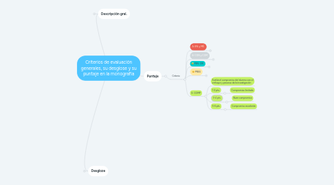 Mind Map: Criterios de evaluación generales, su desglose y su puntaje en la monografía