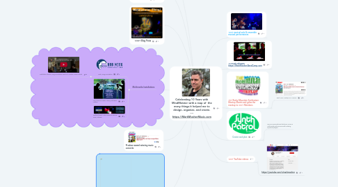 Mind Map: Celebrating 10 Years with MindMeister with a map of the many things it helped me to design, organize, and create. ---- https://MarkMosherMusic.com
