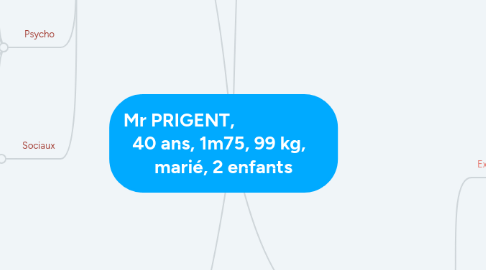Mind Map: Mr PRIGENT, 40 ans, 1m75, 99 kg, marié, 2 enfants