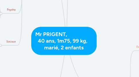 Mind Map: Mr PRIGENT,                     40 ans, 1m75, 99 kg,   marié, 2 enfants