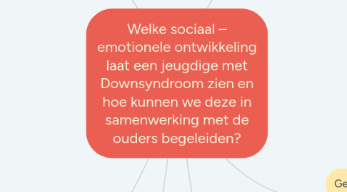 Mind Map: Welke sociaal – emotionele ontwikkeling laat een jeugdige met Downsyndroom zien en hoe kunnen we deze in samenwerking met de ouders begeleiden?