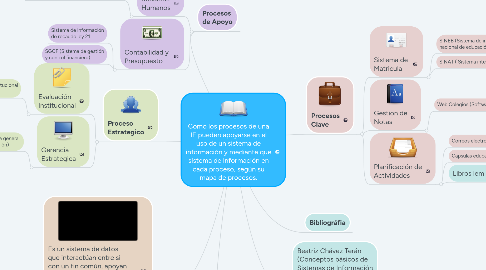 Mind Map: Como los procesos de una IE pueden apoyarse en el uso de un sistema de información y mediante que sistema de información en cada proceso, según su mapa de procesos.