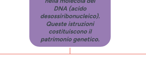 Mind Map: In tutti gli esseri viventi le istruzioni che regolano le caratteristiche del corpo di un individuo si trovano nel nucleo delle cellule, scritte nella molecola del DNA (acido desossiribonucleico). Queste istruzioni costituiscono il patrimonio genetico.