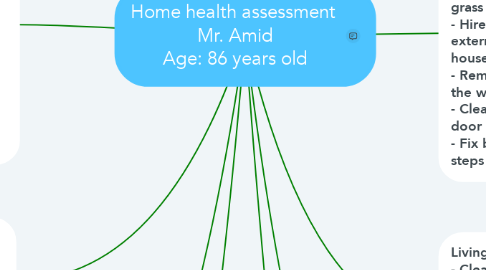 Mind Map: Home health assessment  Mr. Amid Age: 86 years old