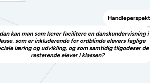 Mind Map: Hvordan kan man som lærer facilitere en danskundervisning i 8. klasse, som er inkluderende for ordblinde elevers faglige og sociale læring og udvikling, og som samtidig tilgodeser de resterende elever i klassen?