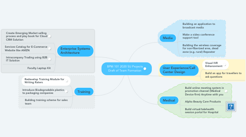 Mind Map: BPM 101 2020 SU Projects Draft of Team Formation