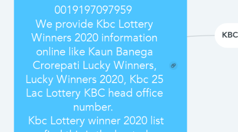 Mind Map: Dear Customer, You may receive many calls these days about Whatsapp Lottery Winners 2020.   They said you are Whatsapp Lucky Winner and you have to follow some company rules.  If you receive these type of calls which we have mentioned above then you should call to Jio 0019197097959  We provide Kbc Lottery Winners 2020 information online like Kaun Banega Crorepati Lucky Winners, Lucky Winners 2020, Kbc 25 Lac Lottery KBC head office number.   Kbc Lottery winner 2020 list can find this is the best place to find lottery online.  here if you are interested in the program of the lucky draw program tv show sony live Kaun Banega crorepati then this is the right place for you.   you can get a chance to win so be a Kbc Lottery Winner in this year 2020 maybe this is your lucky year.