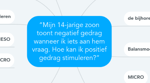 Mind Map: “Mijn 14-jarige zoon toont negatief gedrag wanneer ik iets aan hem vraag. Hoe kan ik positief gedrag stimuleren?”