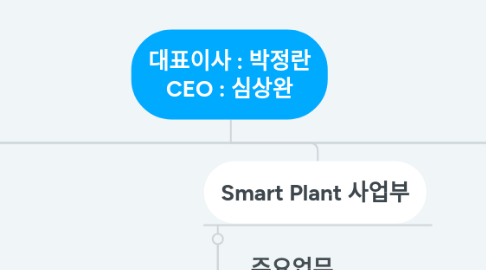 Mind Map: 대표이사 : 박정란 CEO : 심상완