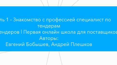 Mind Map: Модуль 1 - Знакомство с профессией специалист по тендерам Азбука тендеров | Первая онлайн школа для поставщиков Авторы: Евгений Бобышев, Андрей Плешков