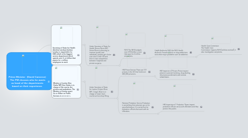 Mind Map: Prime Minister  (David Cameron)  The PM chooses who he wants as head of the departments based on their experience.