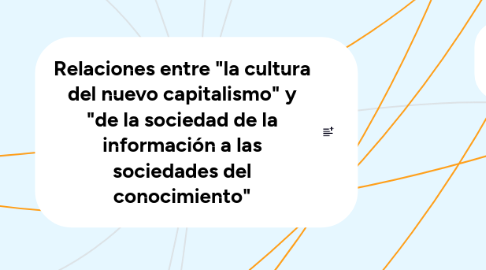 Mind Map: Relaciones entre "la cultura del nuevo capitalismo" y "de la sociedad de la información a las sociedades del conocimiento"