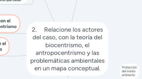 Mind Map: 2.	Relacione los actores del caso, con la teoría del biocentrismo, el antropocentrismo y las problemáticas ambientales en un mapa conceptual.