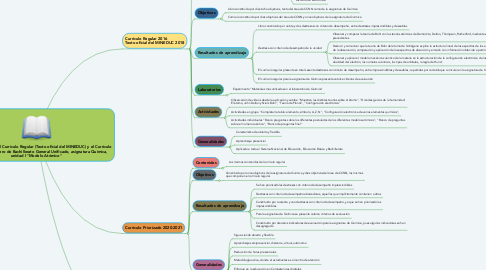 Mind Map: Comparación entre el Currículo Regular (Texto oficial del MINEDUC) y el Currículo Priorizado en Primero de Bachillerato General Unificado, asignatura Química, unidad I "Modelo Atómico"