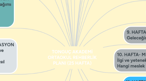 Mind Map: TONGUÇ AKADEMİ ORTAOKUL REHBERLİK PLANI (25 HAFTA)