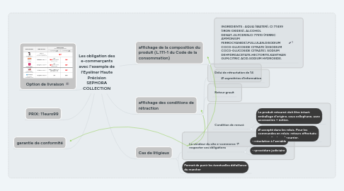 Mind Map: Les obligation des e-commerçants avec l'exemple de l'Eyeliner Haute Précision SEPHORA COLLECTION