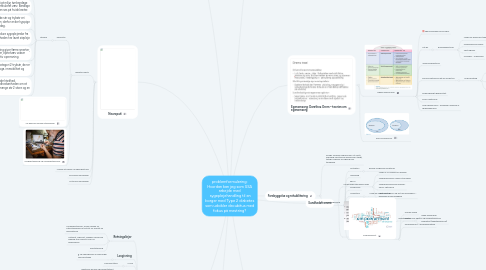 Mind Map: problemformulering: Hvordan kan jeg som SSA arbejde med sygeplejehandling til en borger med Type 2 diabetes som udvikler decubitus med fokus på mestring?