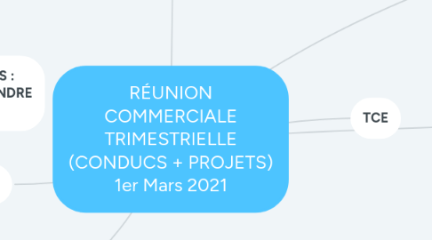 Mind Map: RÉUNION COMMERCIALE TRIMESTRIELLE (CONDUCS + PROJETS) 1er Mars 2021