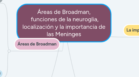 Mind Map: Áreas de Broadman, funciones de la neuroglia, localización y la importancia de las Meninges